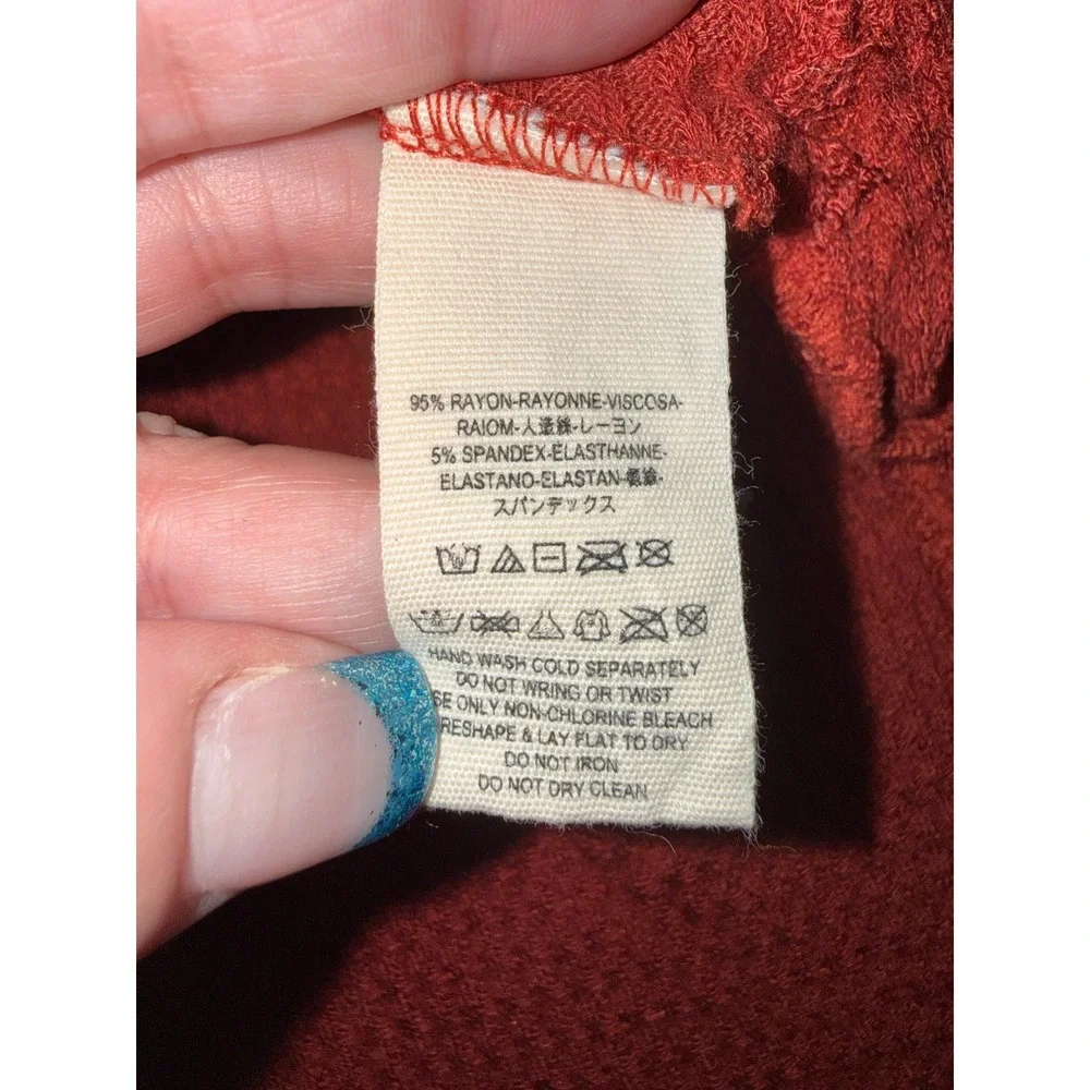 Free People Red Textured Long Sleeve Thermal Top Shirt Women S‎